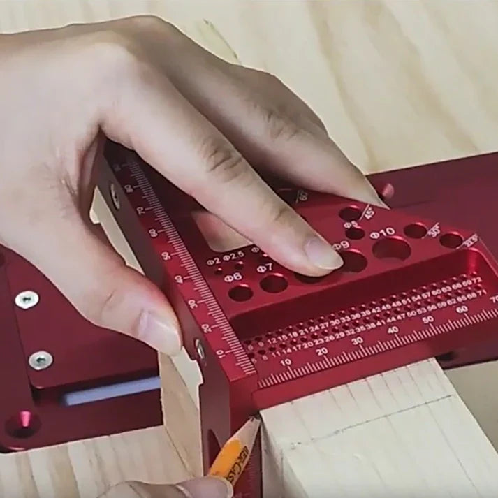 Mivoza aluminum woodworking square with drill guide holes for precise 90° and 45° angle measurements in woodworking projects.