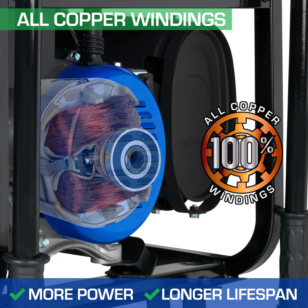 DuroMax XP13000HXT tri-fuel gas generator with remote start, showcasing control panel and fuel options in a clear image