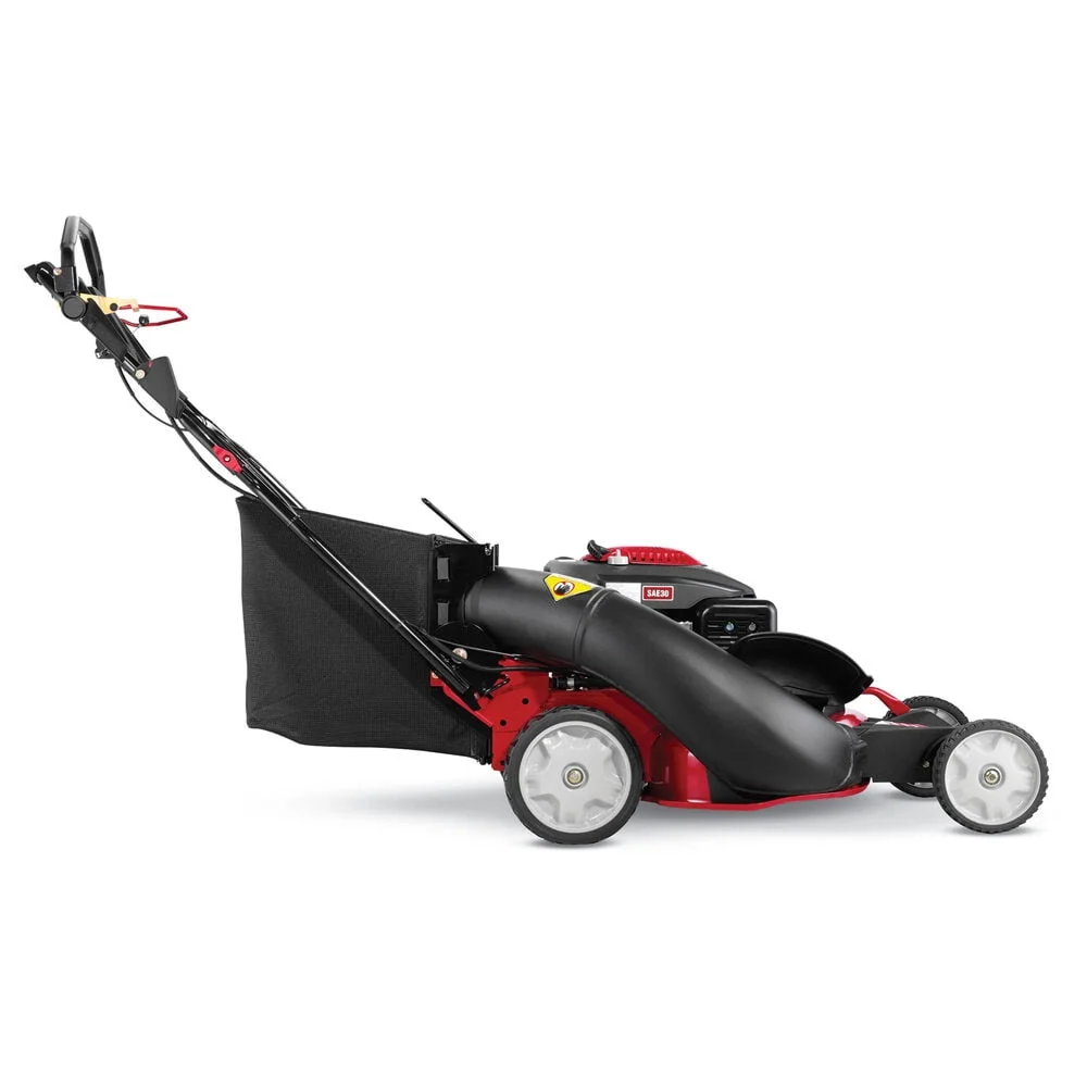 Casavibeo Troy-Bilt 3-in-1 self-propelled gas lawn mower with 195cc engine, rear-wheel drive and adjustable cutting deck.
