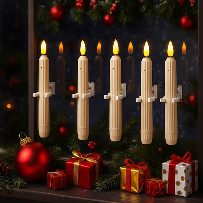 Six Mivoza LED window candles with dusk sensor, realistic flickering flame, warm white glow, flameless safety for cozy home decor.