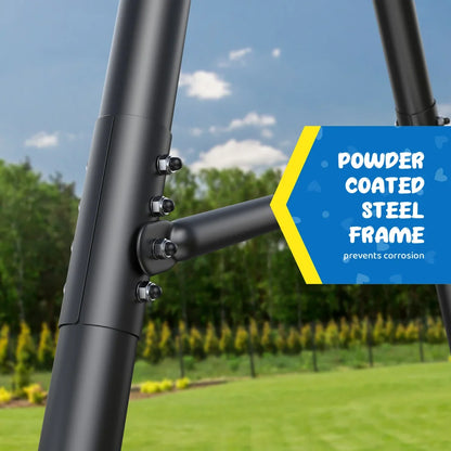 Heavy-duty Klo Kick metal swing set with three swings, 7.3 feet tall, ideal for backyard playgrounds by Casavibeo.