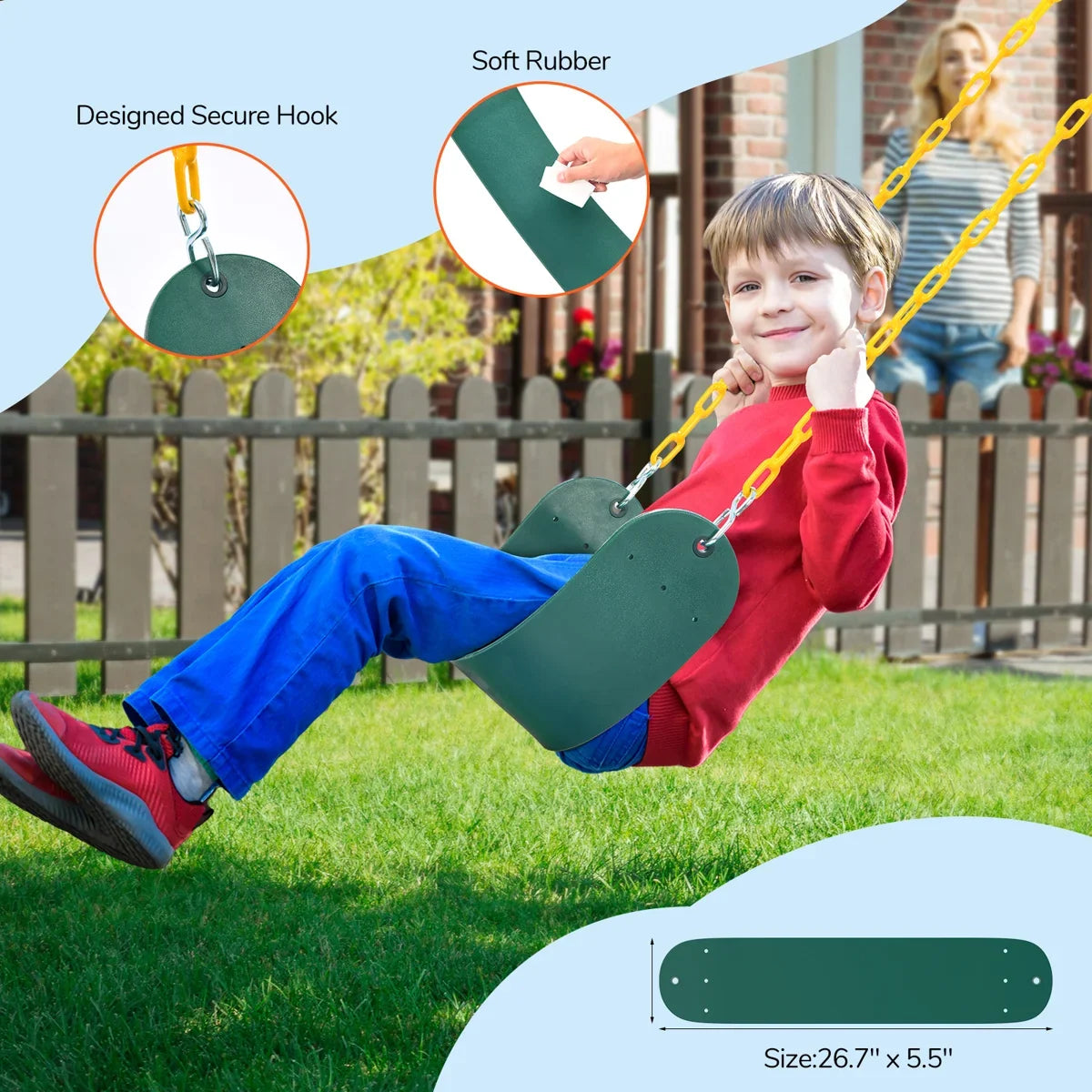 Casavibeo Klo Kick metal swing set with three swings, 7.3 feet tall, heavy-duty steel frame for backyard playground fun.