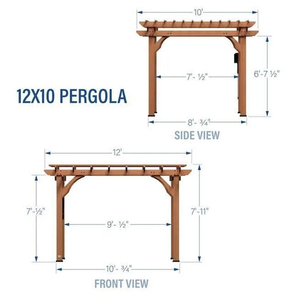 Casavibeo Backyard Discovery cedar pergola, 10x12 feet, with wooden slats and sturdy posts, ideal for outdoor shade and relaxation.