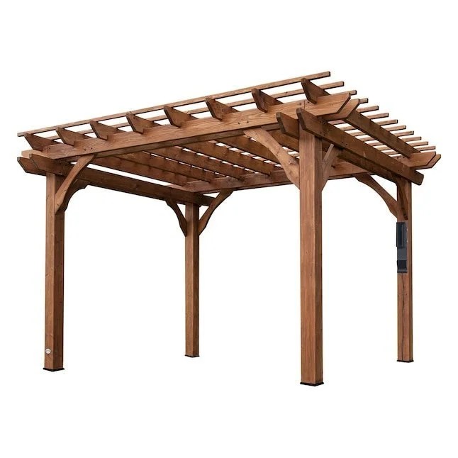Cedar pergola by Casavibeo measuring 10x12 feet, featuring a sturdy wooden structure suitable for backyard outdoor shade.