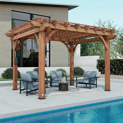 Cedar pergola by Casavibeo, 10x12 feet backyard structure with open slatted roof and sturdy posts for outdoor shade and style.