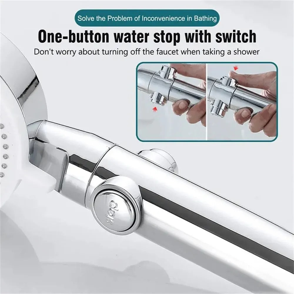 Belro high pressure shower head with hose, chrome finish, adjustable spray settings, and flexible hose for easy bathroom use.