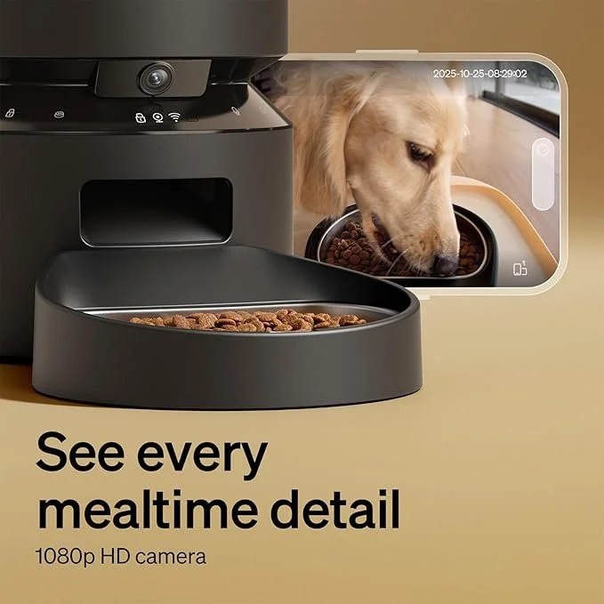 Casavibeo PETLIBRO automatic cat feeder with camera, 1080p HD video, night vision, 2-way audio, and motion alerts for pets.
