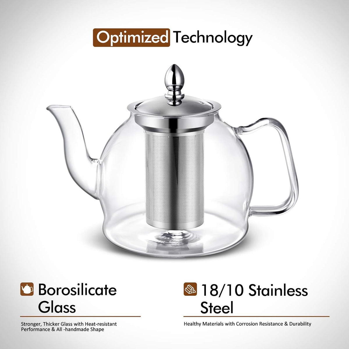 Belro 1000ml glass teapot with removable infuser, perfect for blooming and loose leaf tea brewing in the kitchen.