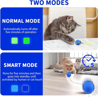 Belro rechargeable cat toy ball, interactive pet toy for cats with colorful spinning design and motion features.