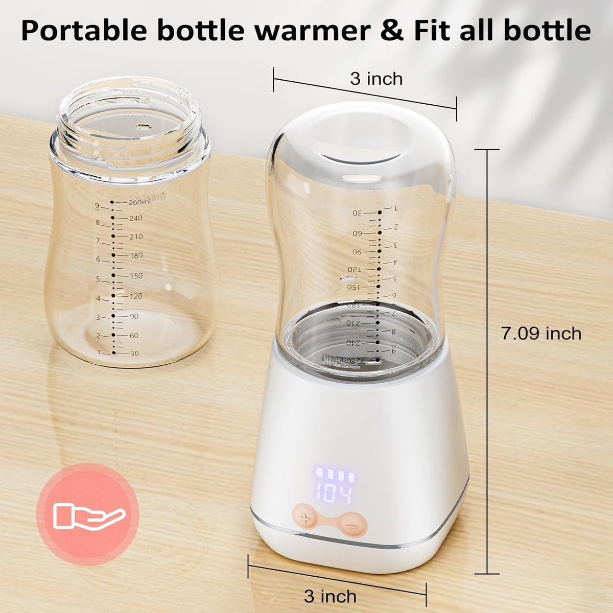 Baby Belro portable bottle warmer for quick and easy feeding, showing a compact device with a baby bottle ready for use.