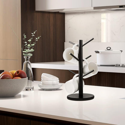 Belro Cup Mug Holder Tree for kitchen organization, with multiple hooks for hanging mugs and cups in a home and dining setting.