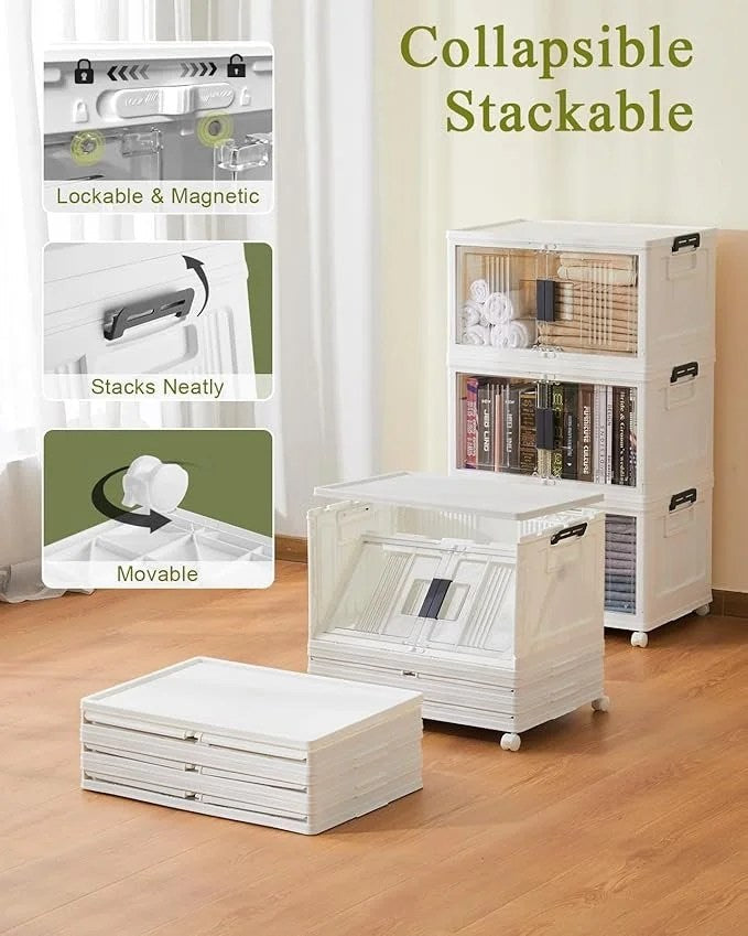 Casavibeo OlarHike 144QT lockable storage bins with lids, folding plastic containers with wheels, stackable closet organizers.