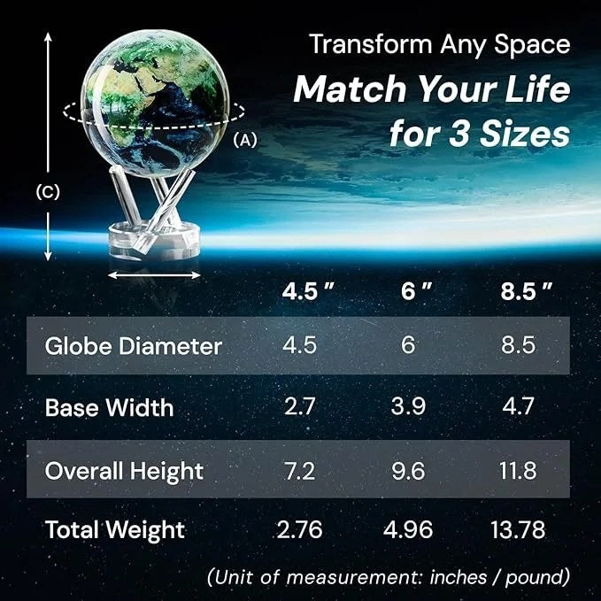 Casavibeo MOVA Globe Earth with Clouds 4.5-inch self-rotating globe, featuring silent motion and cloud details for desk decor.