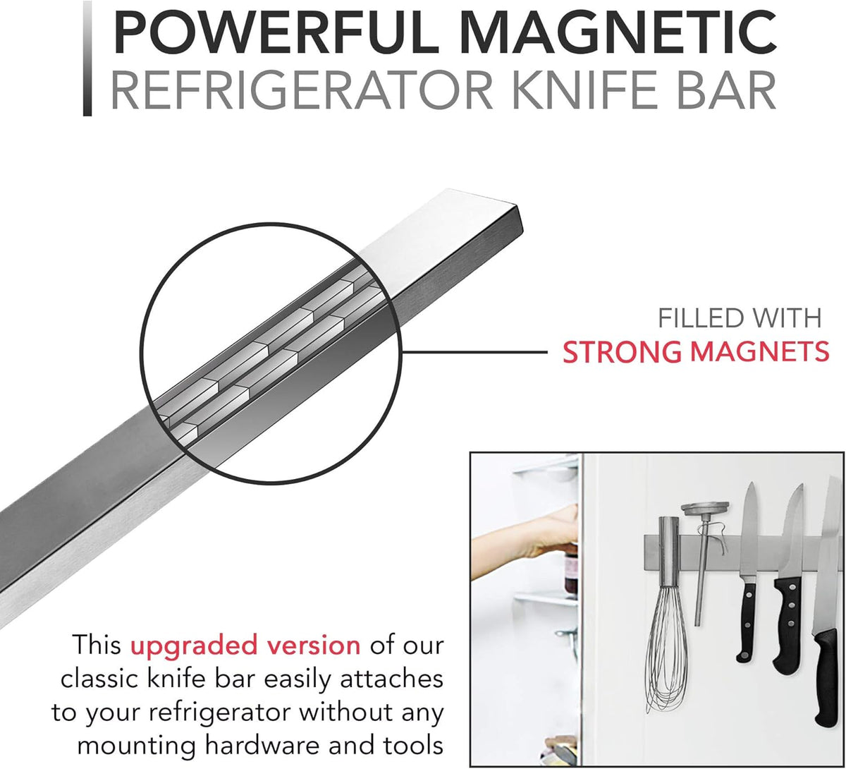 Belro 14-inch magnetic knife and tools holder mounted on kitchen wall, organizing cutlery and kitchen tools efficiently.