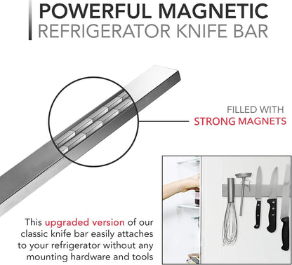 Belro 14-inch magnetic knife and tools holder mounted on kitchen wall, organizing cutlery and kitchen tools efficiently.