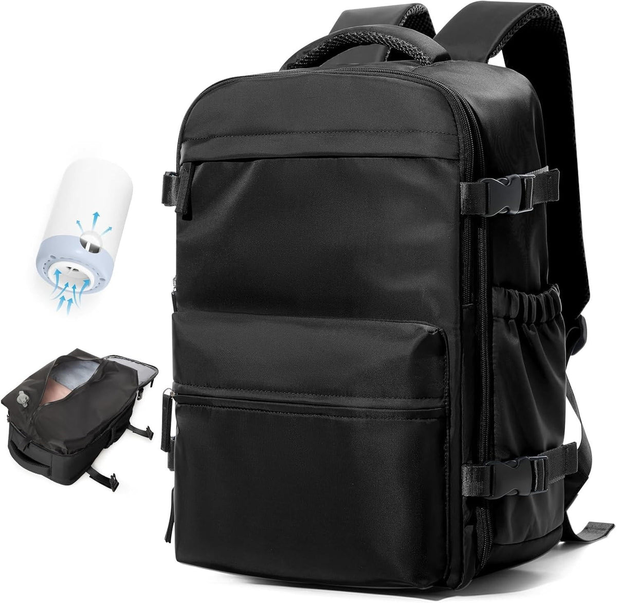 Belro 15.6-inch travel backpack for electronics and laptops, with multiple compartments and padded straps, on a plain background.