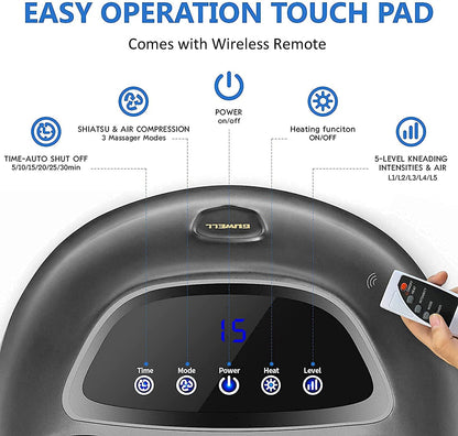 Belro electric foot massager with shiatsu and heat functions, showing its compact design and control panel.