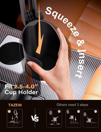 Belro car phone cup holder mount attached to a vehicle's cup holder, holding a smartphone securely for easy access while driving.