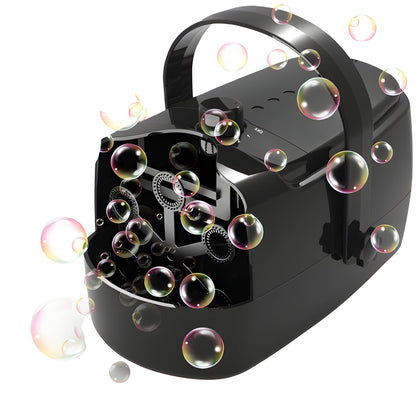 Belro bubble machine blower for outdoor play, with colorful bubbles and compact design on a grassy background.
