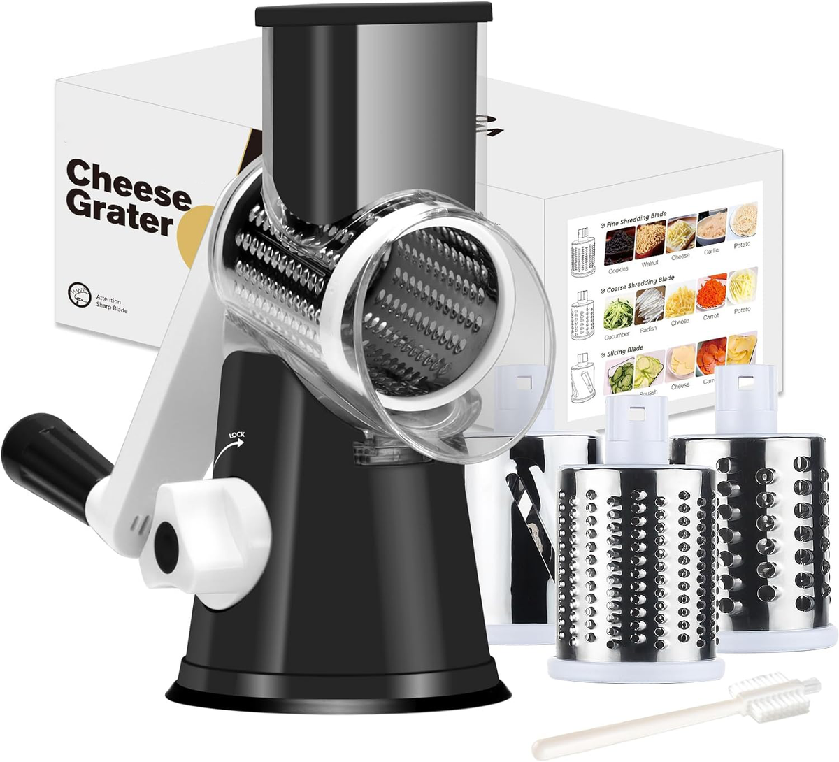 Belro rotary cheese and vegetable manual grater with stainless steel drum and ergonomic handle for easy grating.