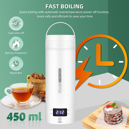 Belro portable electric travel kettle with stainless steel body and ergonomic handle, suitable for boiling water on the go.