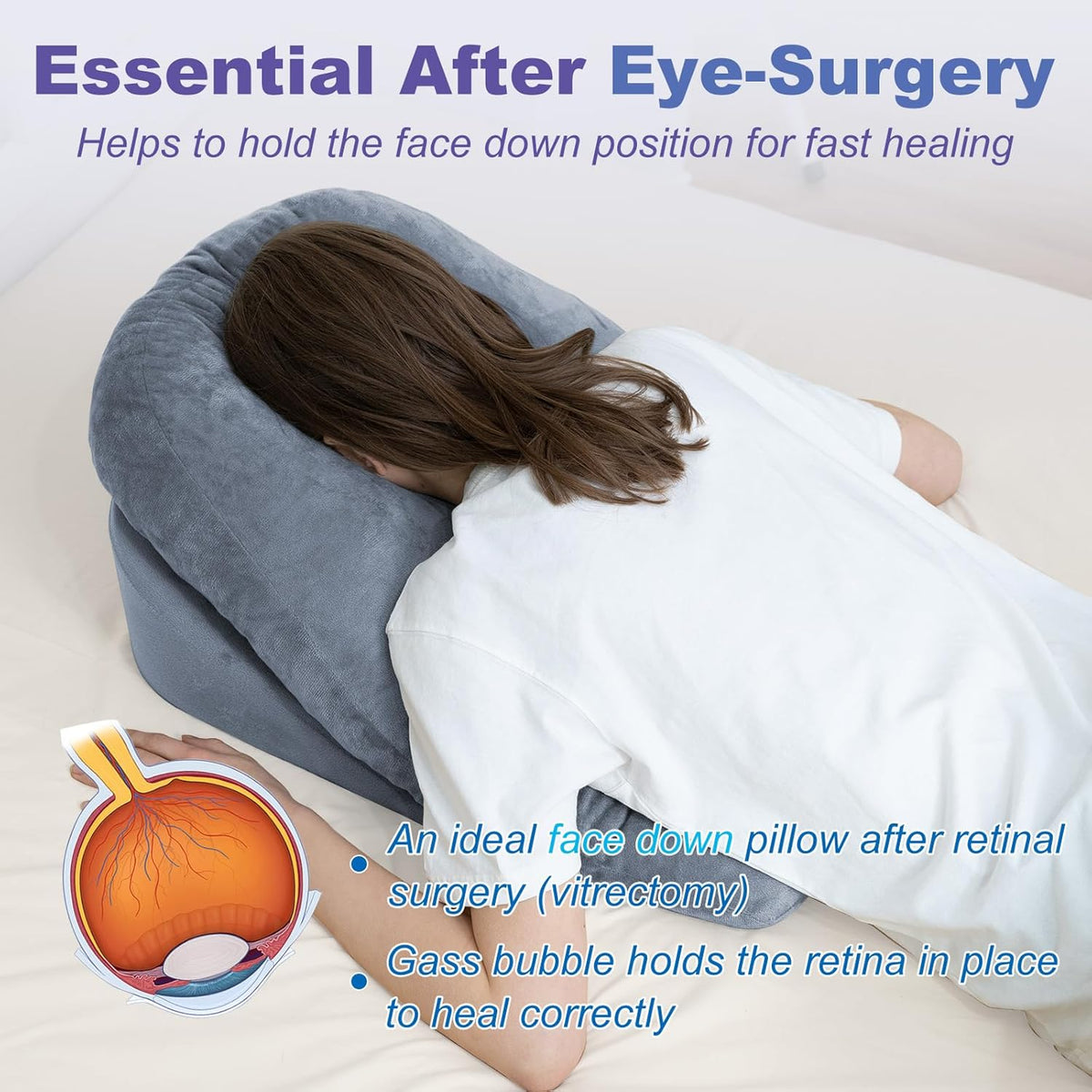 Belro face down pillow for BBL or eye surgery, stomach sleeping pillow for comfortable recovery and support during rest.