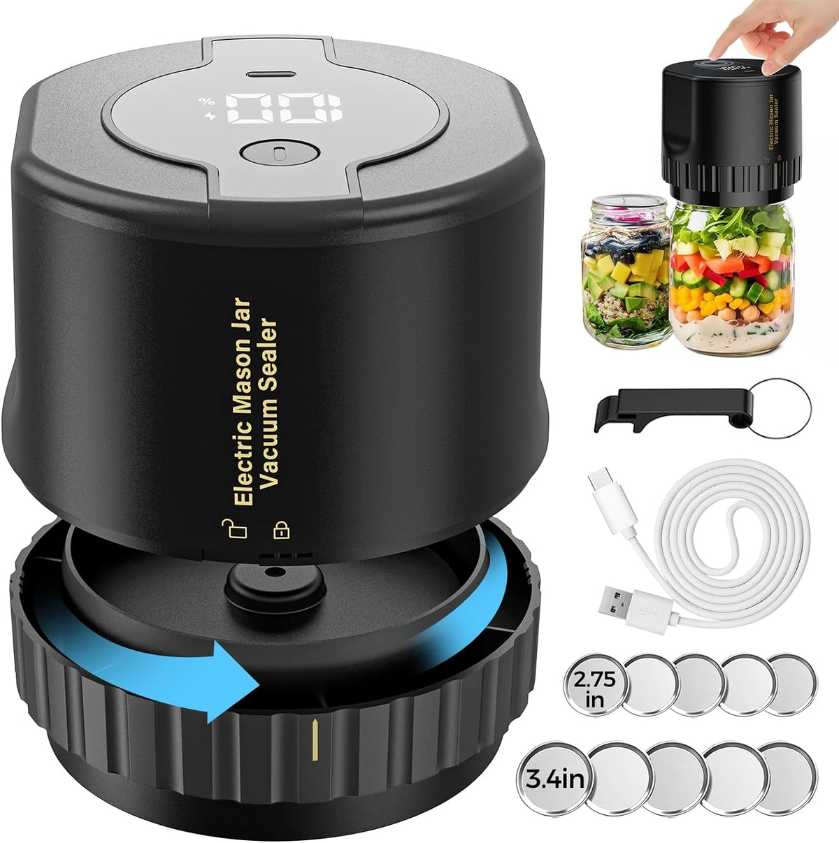 Belro Mason Jar Electric Vacuum Sealer Kit for home and kitchen, includes sealing device and accessories for preserving food in jars.