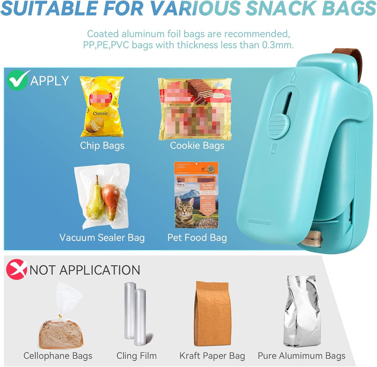 Belro handheld mini bag sealer for sealing plastic bags and luggage, compact and easy to use.