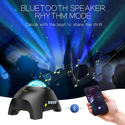 Belro Aurora Northern Lights projector displaying colorful sky patterns on a dark room wall for relaxing ambiance.