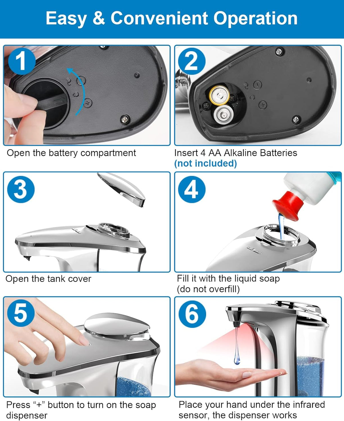 Belro automatic touchless dish soap dispenser for kitchen and bathroom, sleek design, hands-free soap dispensing.