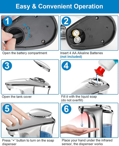 Belro automatic touchless dish soap dispenser for kitchen and bathroom, sleek design, hands-free soap dispensing.