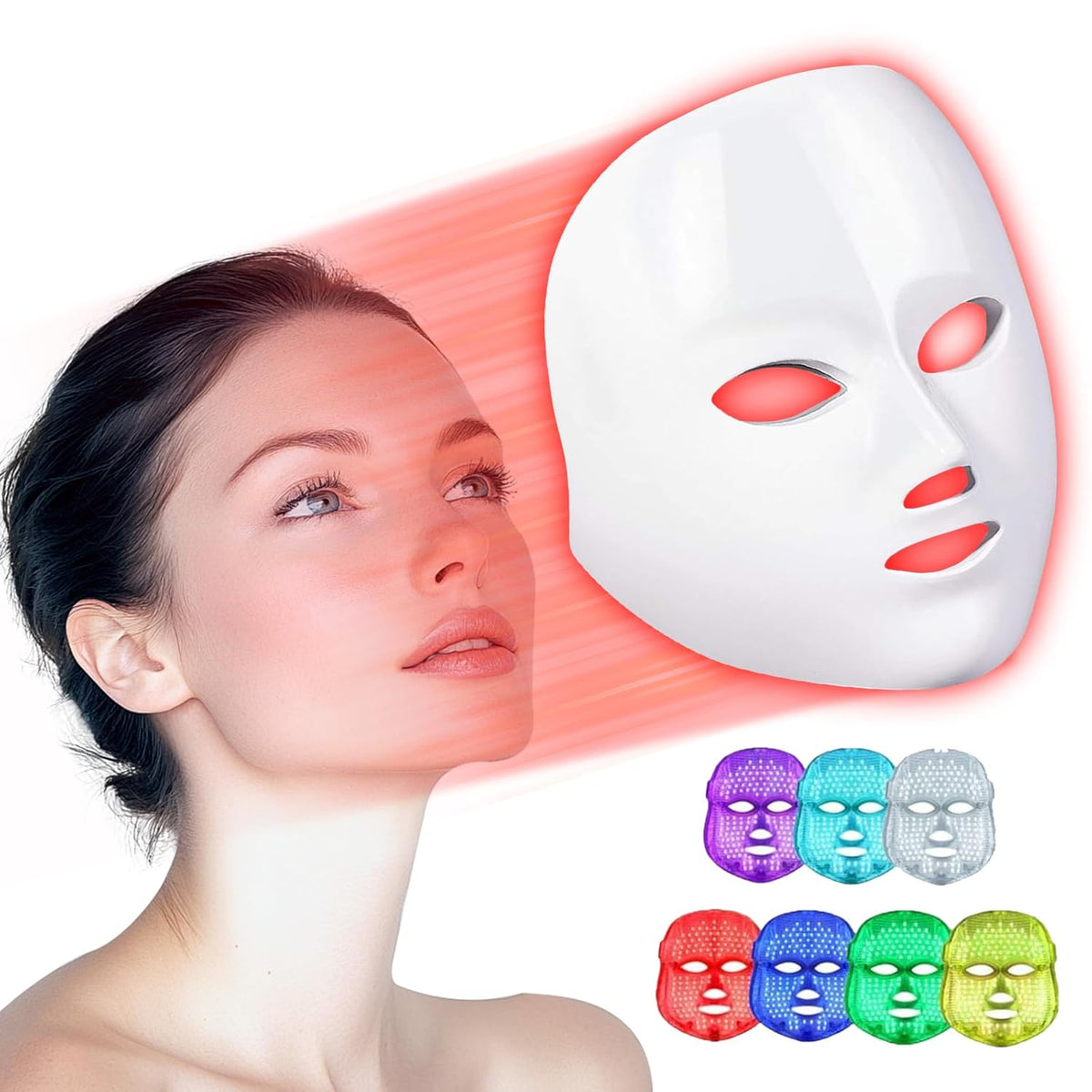 Belro red light mask for health and beauty, showing a close-up of the sleek, red LED light therapy device on a white background.