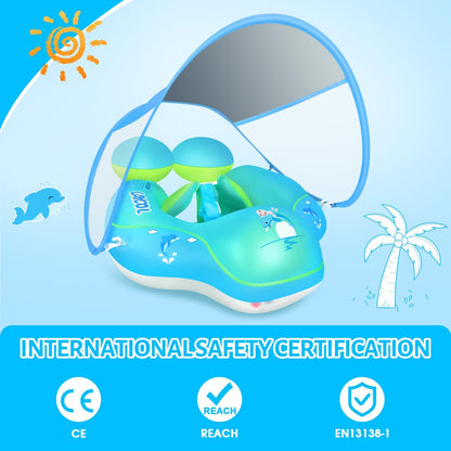 Belro baby swim float with canopy, outdoor water safety float for infants, featuring a sun-shielding canopy and supportive design.