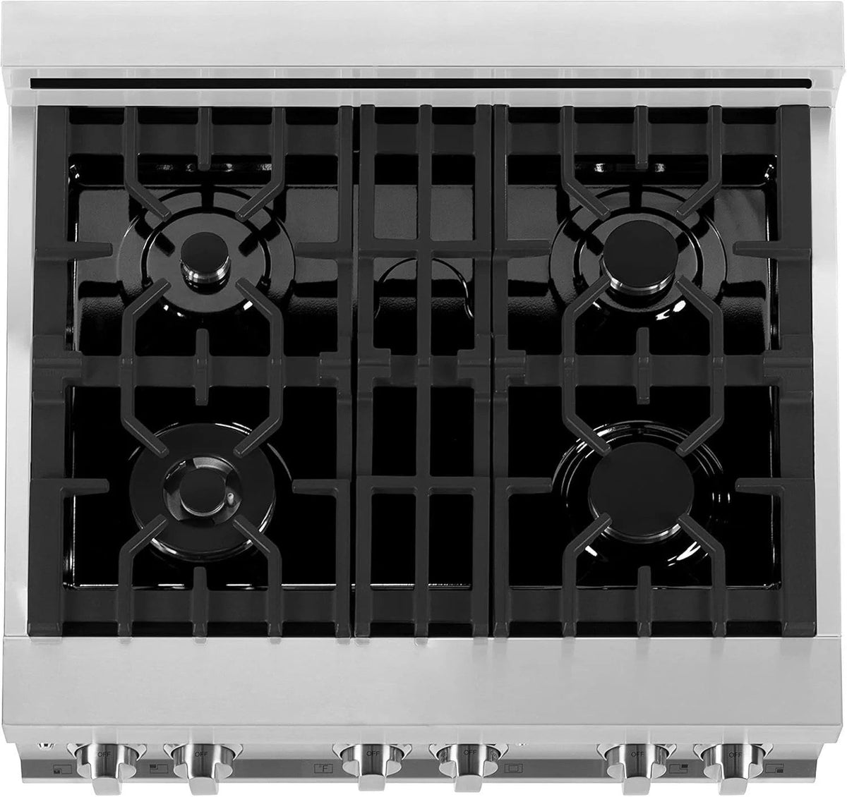 Casavibeo ZLINE 30-inch dual fuel range with stainless steel finish, featuring four burners and oven controls.