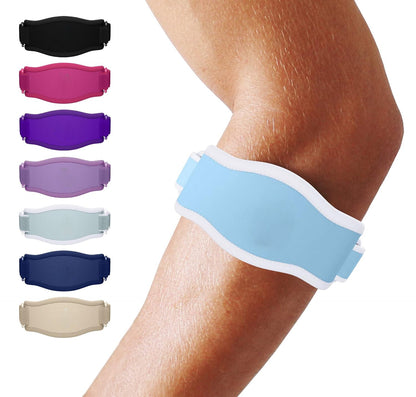 Belro tennis elbow brace, a supportive accessory with adjustable straps designed to reduce elbow pain during activity