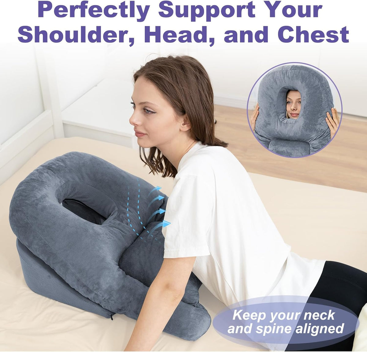 Belro face down pillow for BBL or eye surgery recovery, stomach sleeping pillow, supports comfort and healing.
