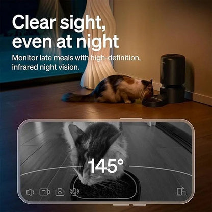 Casavibeo PETLIBRO automatic cat feeder with camera, 1080P HD video, night vision, 2-way audio, and motion alerts for pets.