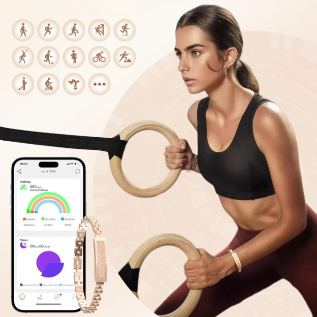 Mivoza smart fitness bracelet with stainless steel jewelry design and Bluetooth tracker, stylish wearable health and activity monitor.