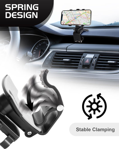 Belro car dashboard phone holder attached to a vehicle dashboard, designed to securely hold smartphones for easy access.