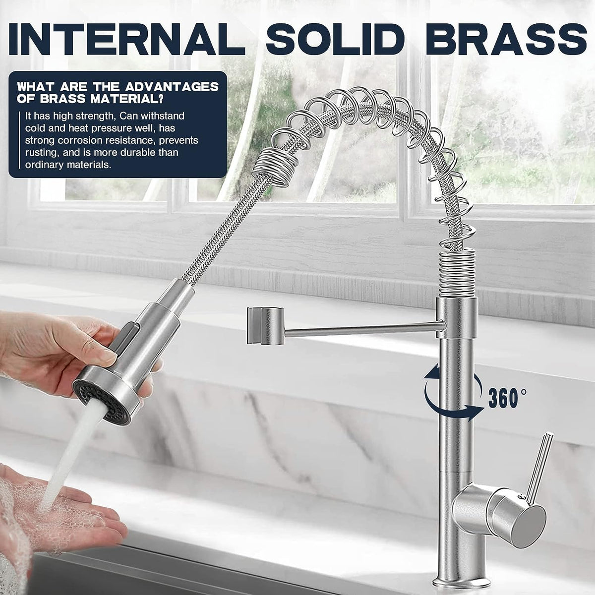 Belro single-hole kitchen faucet with pull-down sprayer, modern design for convenient kitchen sink use.