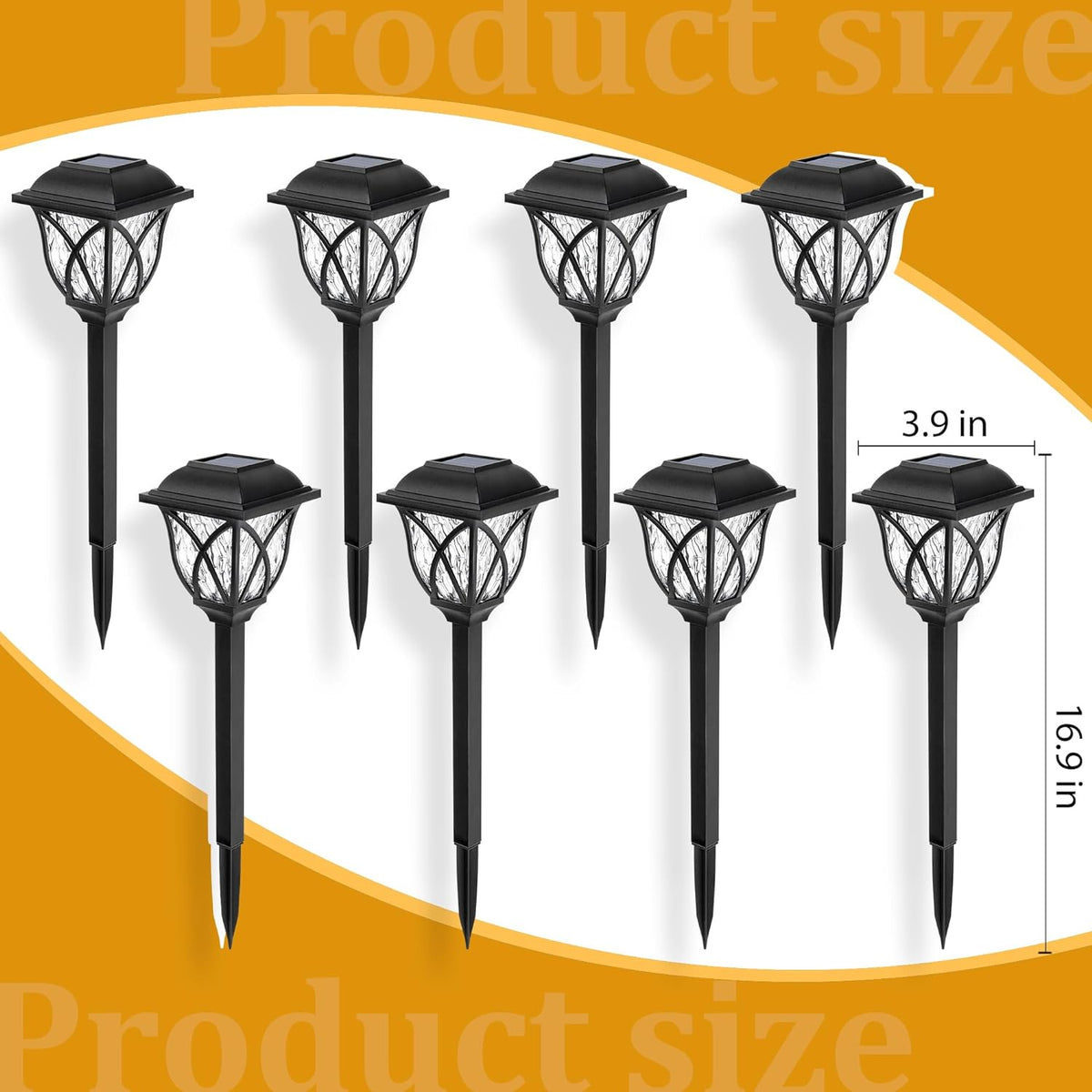 Six Belro solar LED pathway garden lights outdoor, weather-resistant lights illuminating garden paths at night.