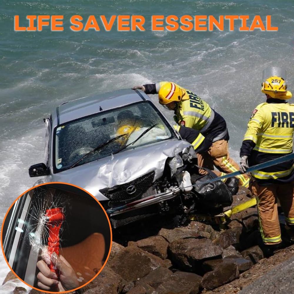 Belro car safety hammer set with emergency window breaker and seat belt cutter, designed for vehicle escape and safety.