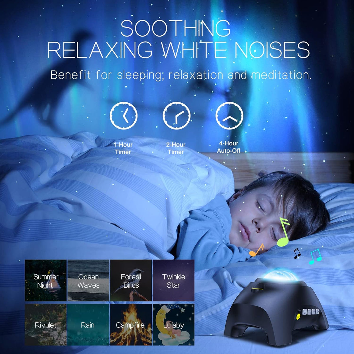 Belro Aurora Northern Lights projector displaying colorful light patterns on a wall in a dark room.