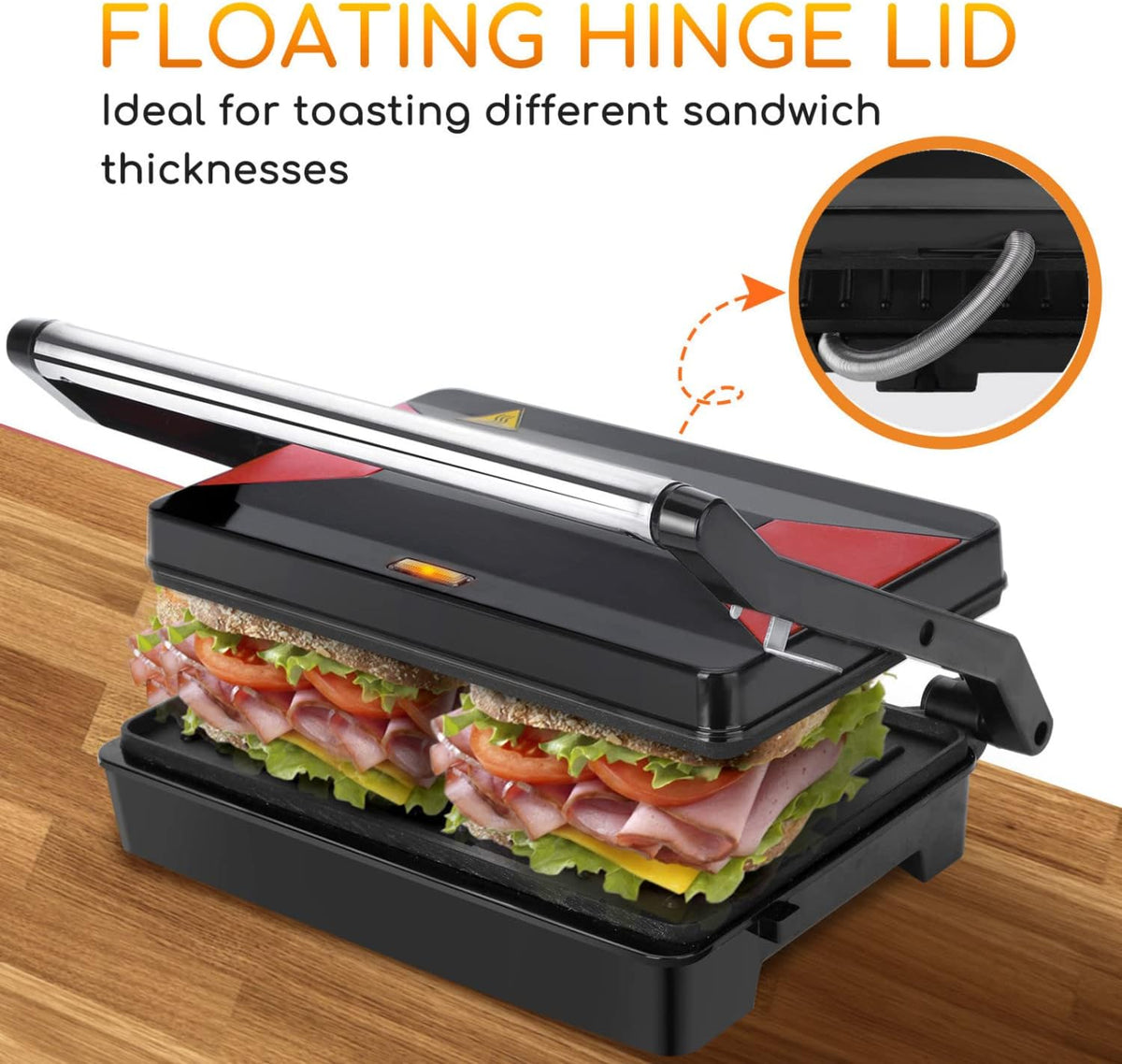 Belro Panini Press Sandwich Maker with non-stick plates for easy grilling and crispy sandwiches in a modern kitchen setting