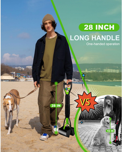 Belro pooper scooper tool for dog waste pickup, featuring durable plastic handle and metal scoop for easy waste disposal.