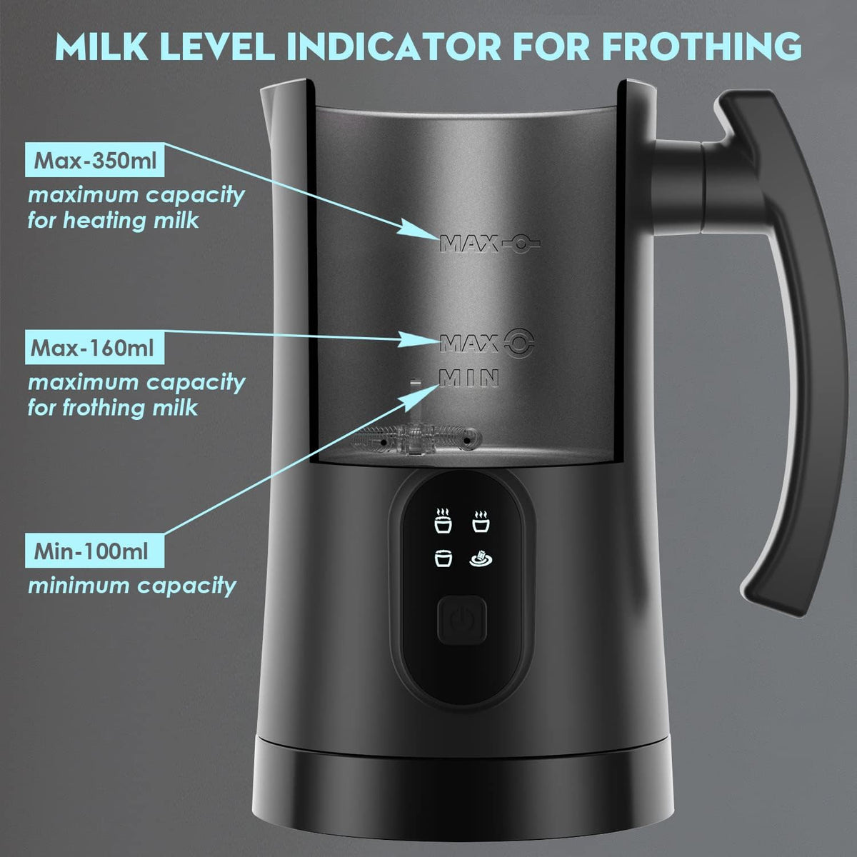 Belro Instant Electric Milk Frother and Steamer for home kitchen, showing frothing and steaming functions on a sleek appliance.