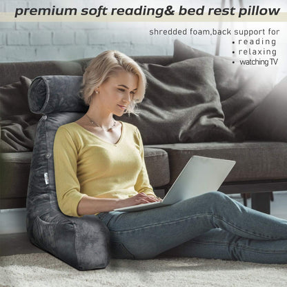 Belro reading bed pillow with arms, soft and supportive for comfortable reading or lounging in bed.