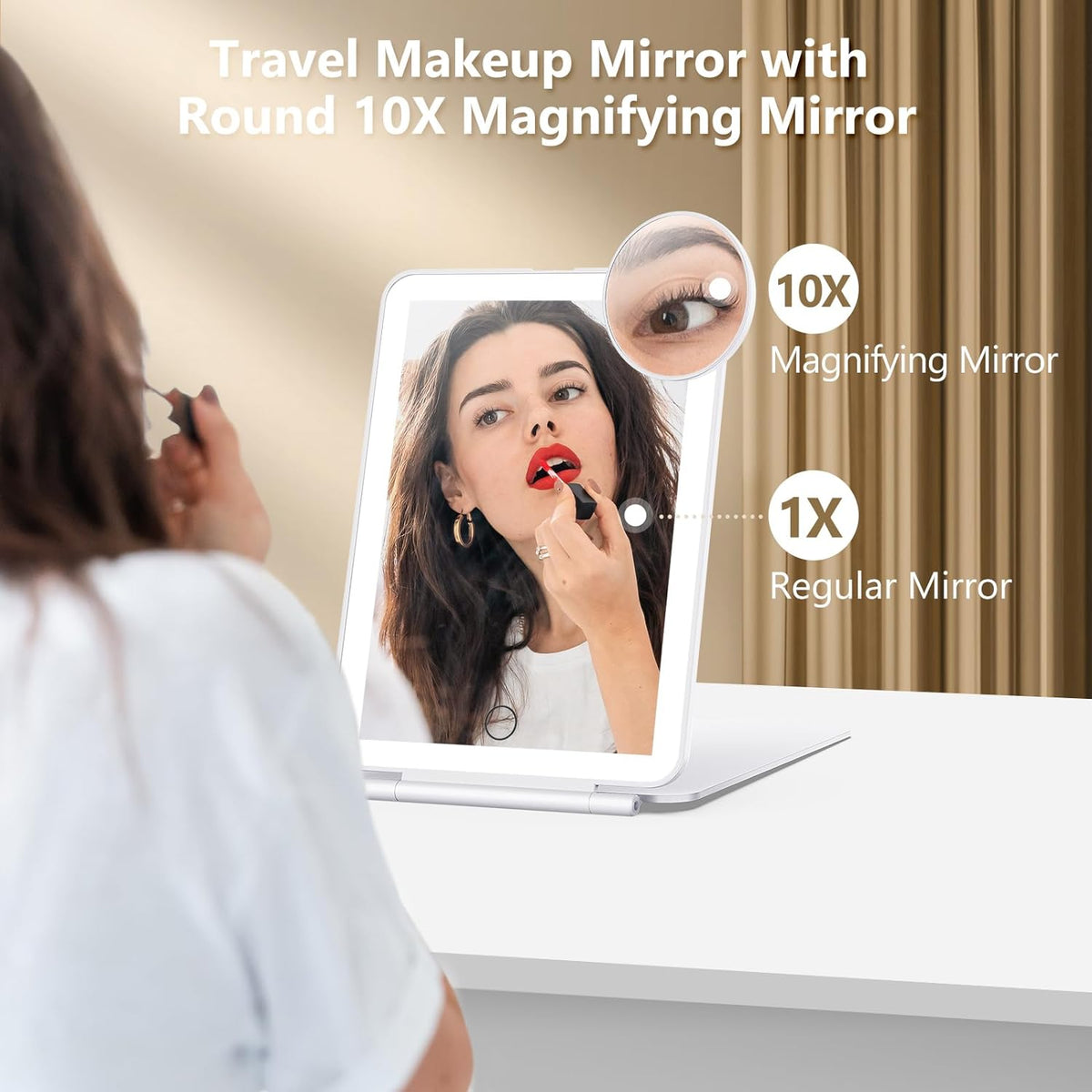 Belro travel lighted makeup mirror with magnification, compact beauty accessory for precise makeup application and grooming.