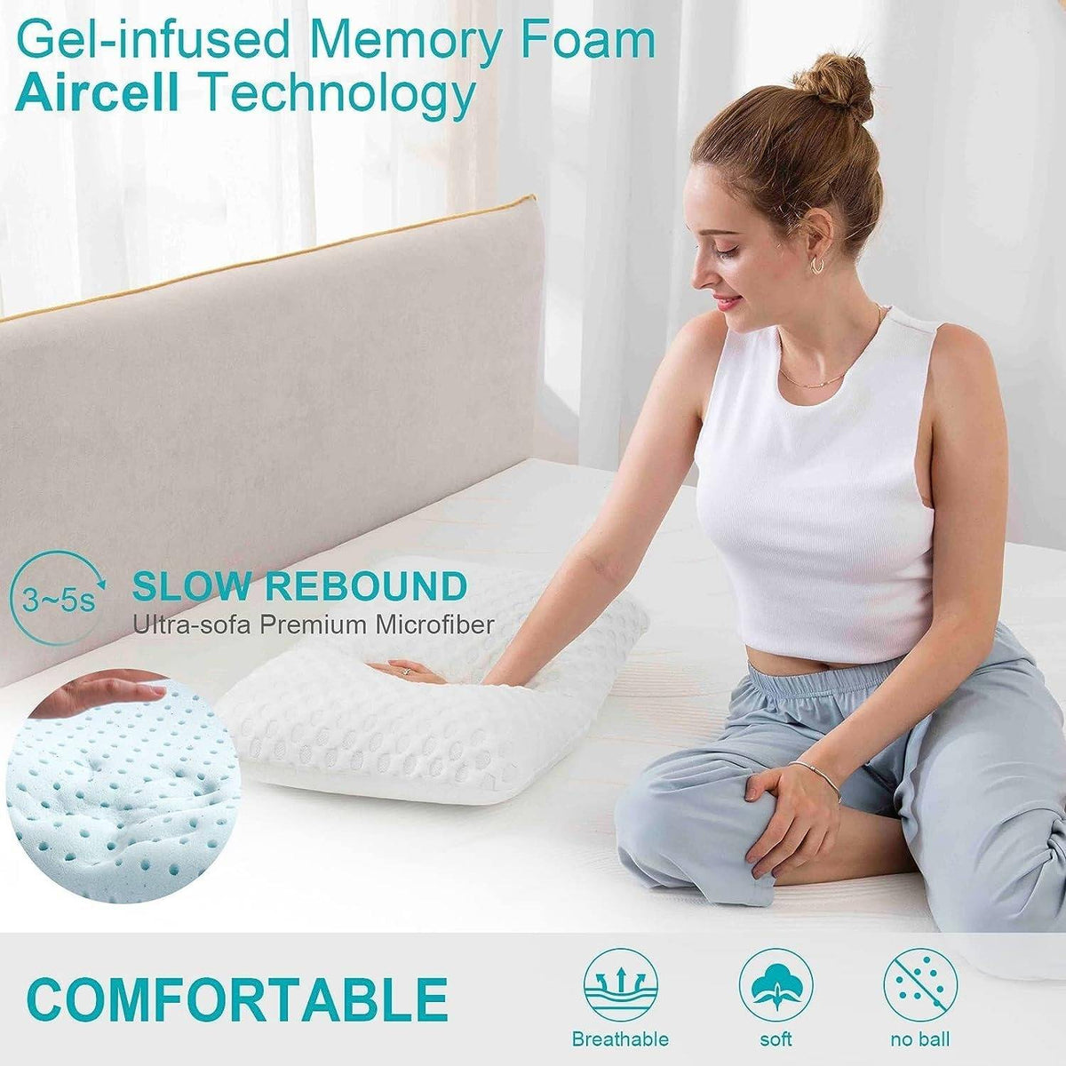 Belro cooling pillow with breathable cover, designed for comfortable, temperature-regulating sleep in the bedroom.