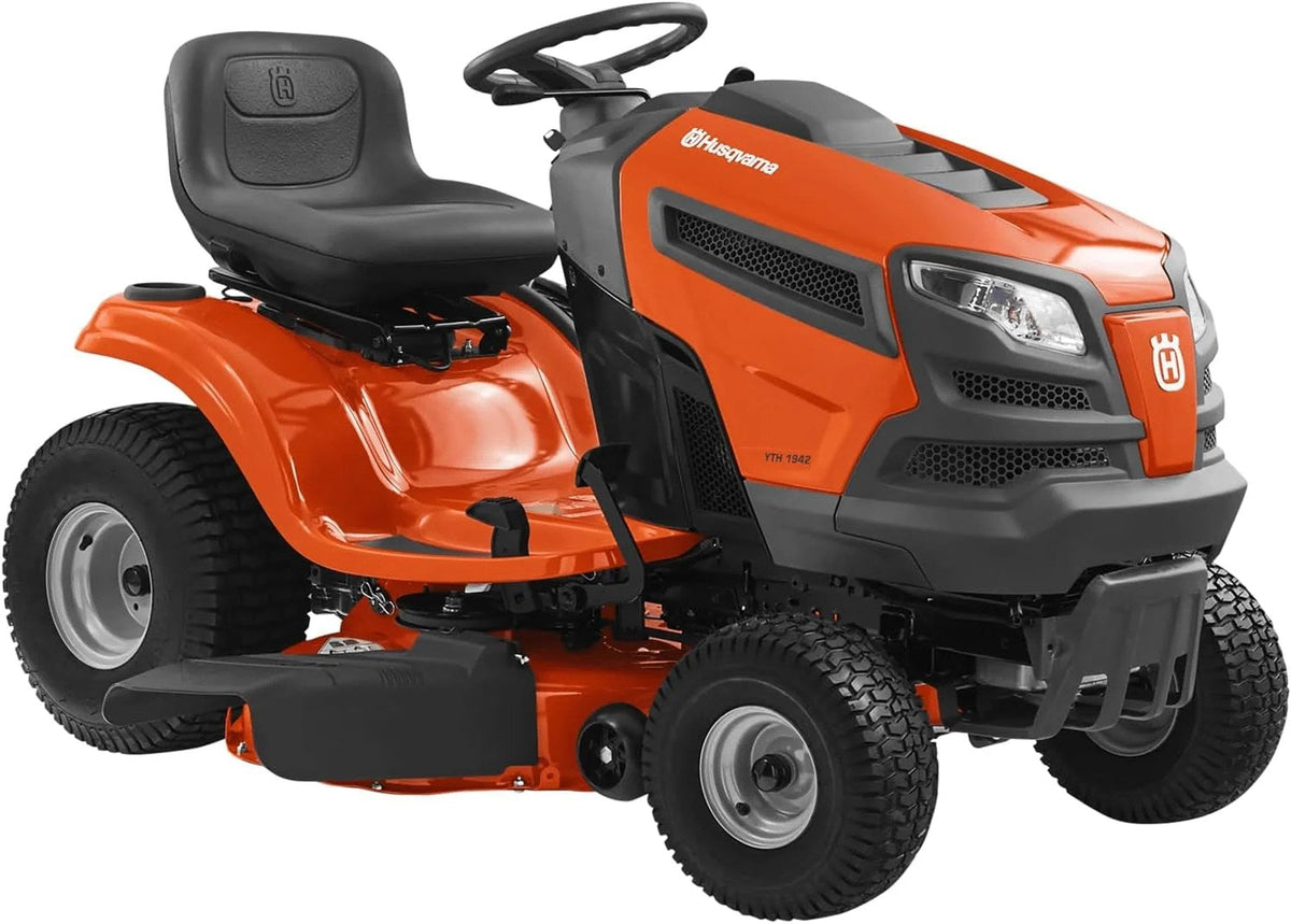 Husqvarna YTH1942 42-inch 19 HP Briggs & Stratton gas lawn tractor with cutting deck and steering wheel for yard maintenance